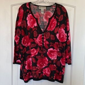 Cathy Daniels Red and Black Floral Blouse